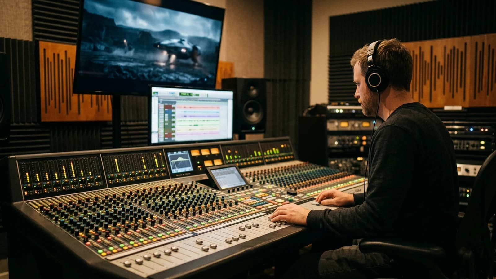 Mixage final de bande originale IA avec zones voix dégagées et contrôle multi-support